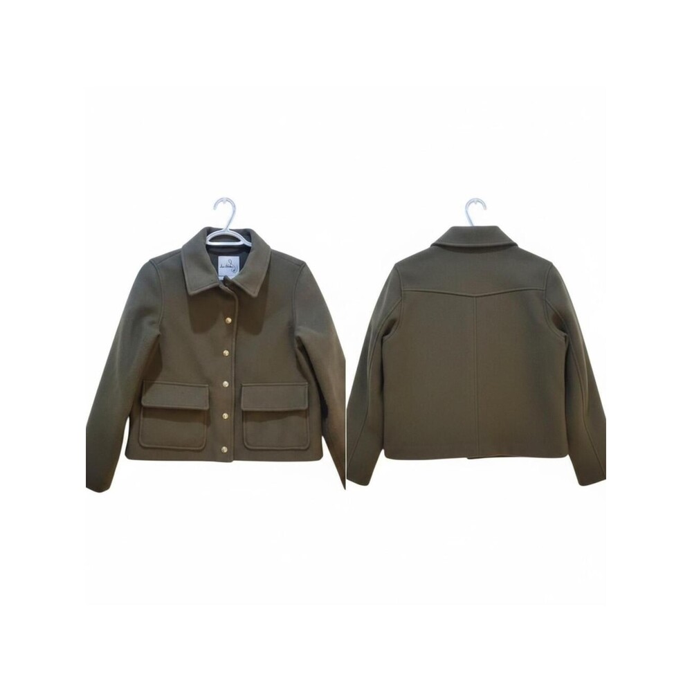 Sam Edelman Olive Green Wool Blend Cropped Jacket Gold Button Detail